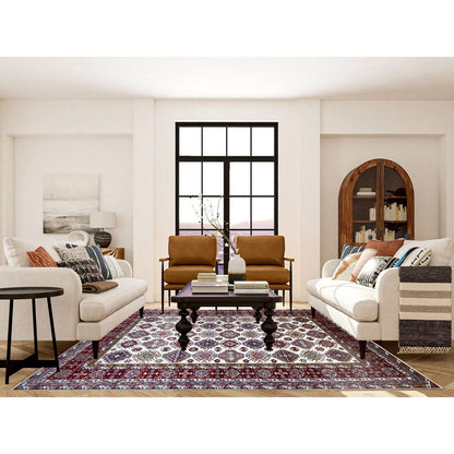 Kazak Wool Hand Knotted Rug Ivory Dark Red 9.1X12.4 -O068224