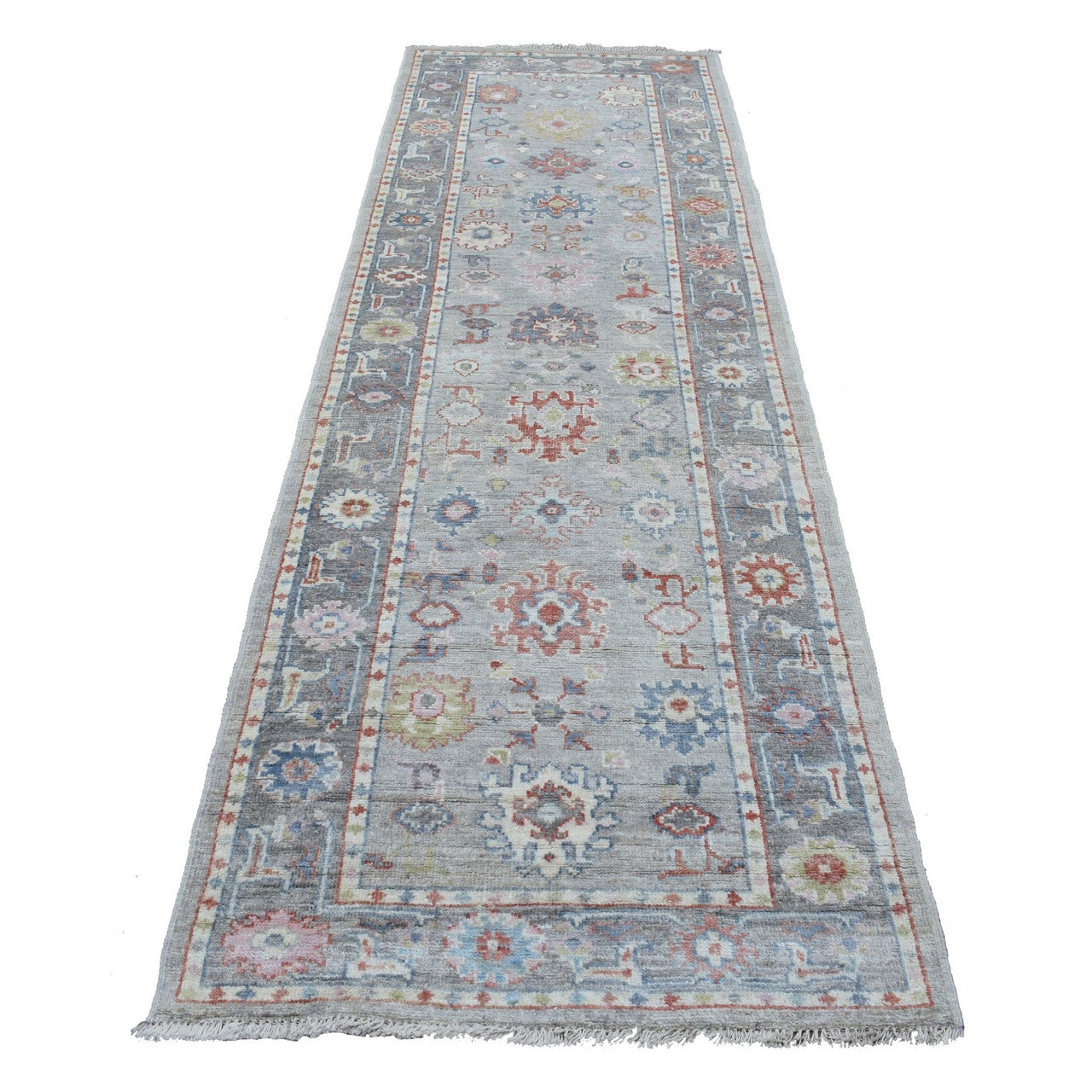Gray 3'2" x 10'0" Oushak And Peshawar Hand knotted Wool Rug - Sku: O068314