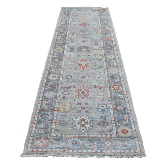 Oushak And Peshawar Wool Hand Knotted Rug Grey Gray 3.2X10.0 -O068314