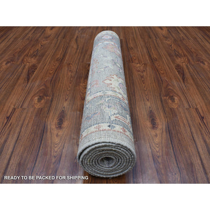 Oushak And Peshawar Wool Hand Knotted Rug Grey Gray 3.2X10.0 -O068314
