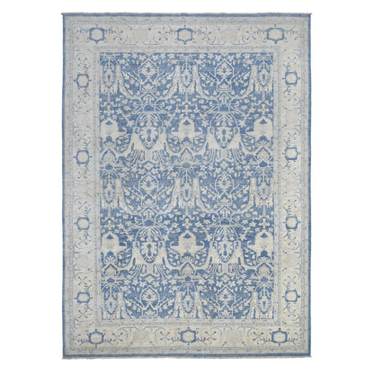 Oushak And Peshawar Wool Hand Knotted Rug Blue Ivory 9.8X13.5 -O068324