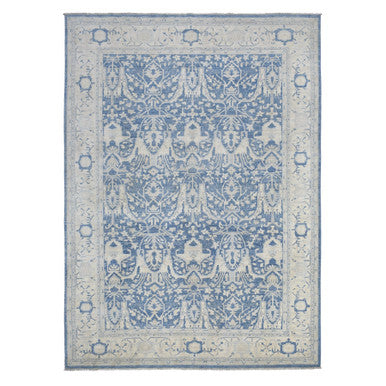 Oushak And Peshawar Wool Hand Knotted Rug Blue Ivory 9.8X13.5 -O068324