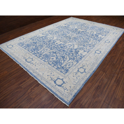 Oushak And Peshawar Wool Hand Knotted Rug Blue Ivory 9.8X13.5 -O068324