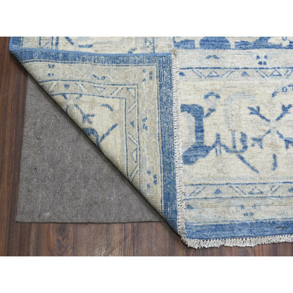 Oushak And Peshawar Wool Hand Knotted Rug Blue Ivory 9.8X13.5 -O068324