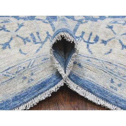 Oushak And Peshawar Wool Hand Knotted Rug Blue Ivory 9.8X13.5 -O068324