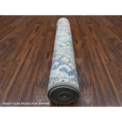 Tribal & Geometric Wool Hand Knotted Rug Grey No Border 4.0X11.8 -O068335