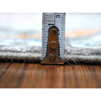 Tribal & Geometric Wool Hand Knotted Rug Grey No Border 4.0X11.8 -O068335