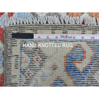 Tribal & Geometric Wool Hand Knotted Rug Grey No Border 4.0X11.8 -O068335