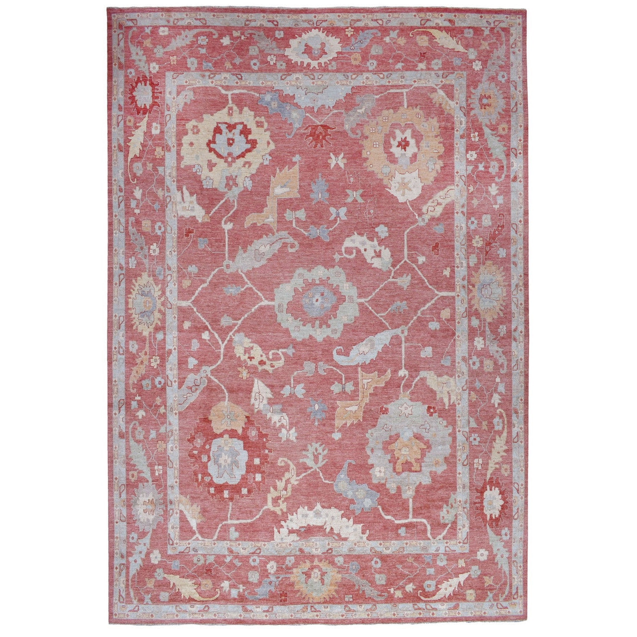 Pink 13'9" x 19'0" Oushak And Peshawar Hand knotted Wool Rug - Sku: O068347