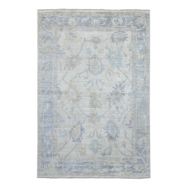Oushak And Peshawar Wool Hand Knotted Rug Ivory Blue 5.10X8.9 -O068363