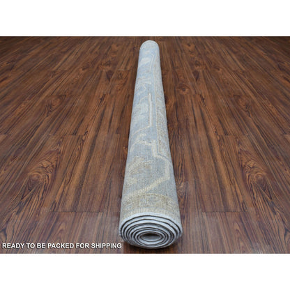 Oushak And Peshawar Wool Hand Knotted Rug Ivory Blue 5.10X8.9 -O068363