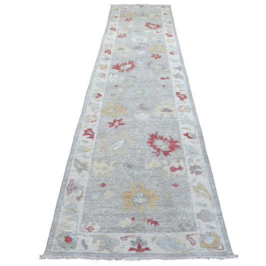 Oushak And Peshawar Wool Hand Knotted Rug Grey Light Gray 3.0X13.5 -O068396