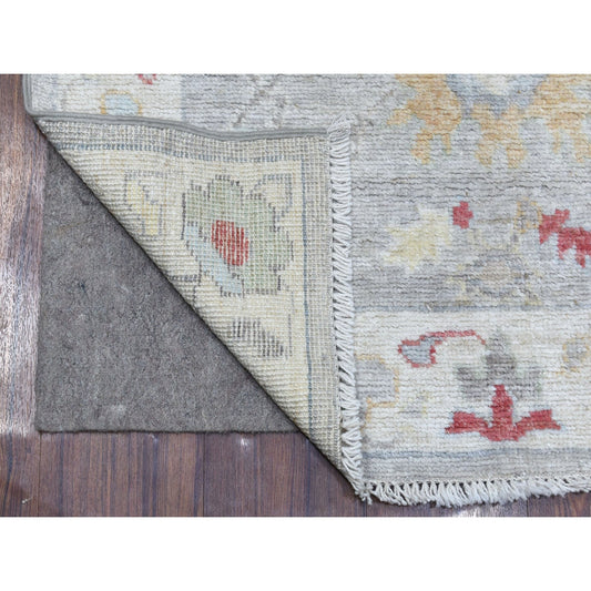Oushak And Peshawar Wool Hand Knotted Rug Grey Light Gray 3.0X13.5 -O068396