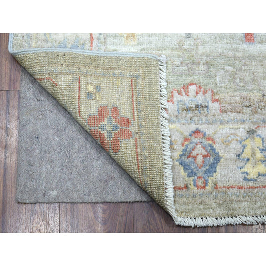 Oushak And Peshawar Wool Hand Knotted Rug Grey Ivory 2.7X17.5 -O068405