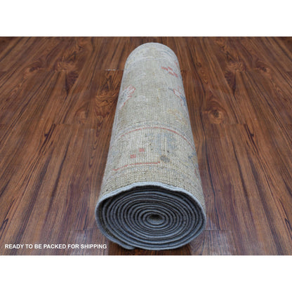 Oushak And Peshawar Wool Hand Knotted Rug Grey Ivory 2.7X17.5 -O068405