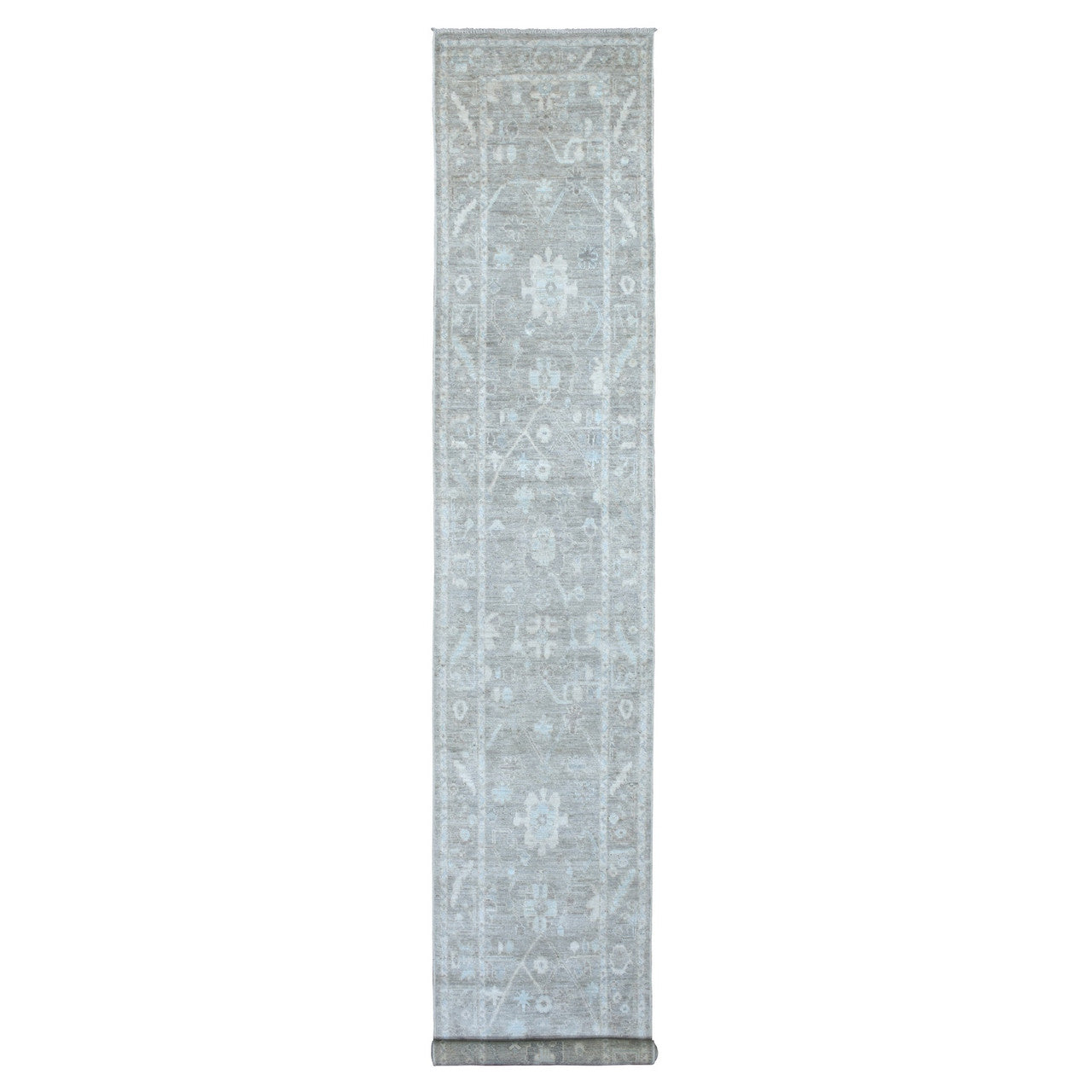 Gray 2'9" x 16'0" Oushak And Peshawar Hand knotted Wool Rug - Sku: O068407