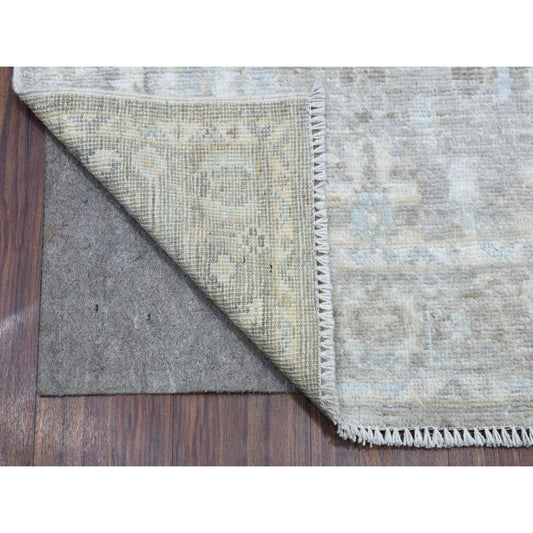 Oushak And Peshawar Wool Hand Knotted Rug Grey Gray 2.9X16.0 -O068407