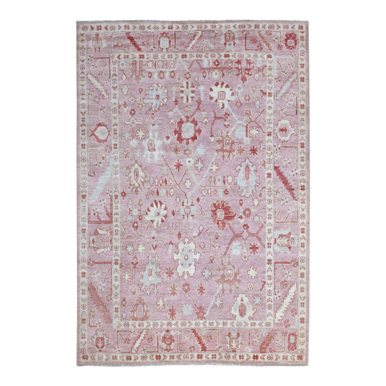 Pink 6'1" x 8'10" Oushak And Peshawar Hand knotted Wool Rug - Sku: O068446