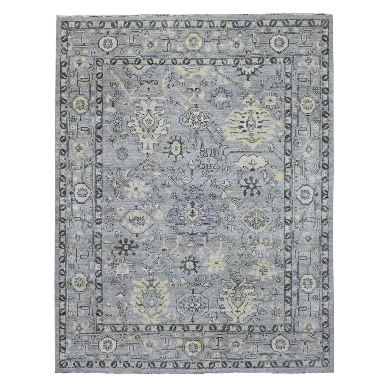 Gray 8'0" x 9'9" Oushak And Peshawar Hand knotted Wool Rug - Sku: O068475