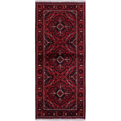 Tribal & Geometric Wool Hand Knotted Rug Red 2.4x5.2 -O0684