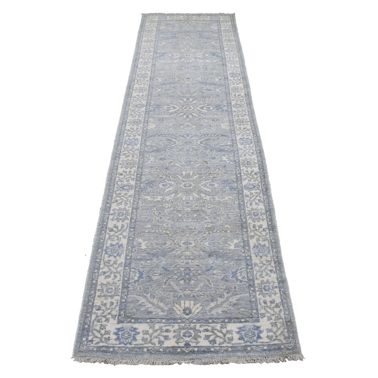 Gray 2'6" x 9'9" Oushak And Peshawar Hand knotted Wool Rug - Sku: O068596