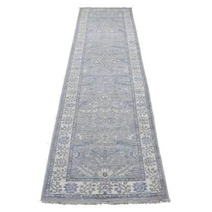 Oushak And Peshawar Wool Hand Knotted Rug Grey Ivory 2.6X9.9 -O068596