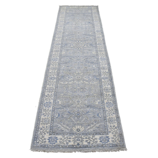 Oushak And Peshawar Wool Hand Knotted Rug Grey Ivory 2.6X9.9 -O068596