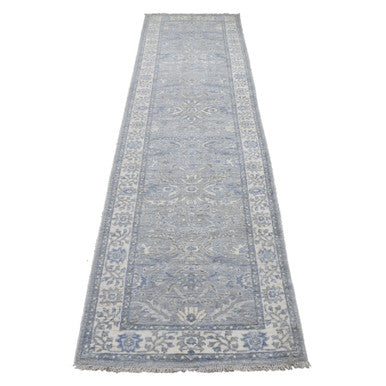 Oushak And Peshawar Wool Hand Knotted Rug Grey Ivory 2.6X9.9 -O068596