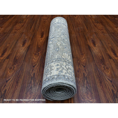 Oushak And Peshawar Wool Hand Knotted Rug Grey Ivory 2.6X9.9 -O068596
