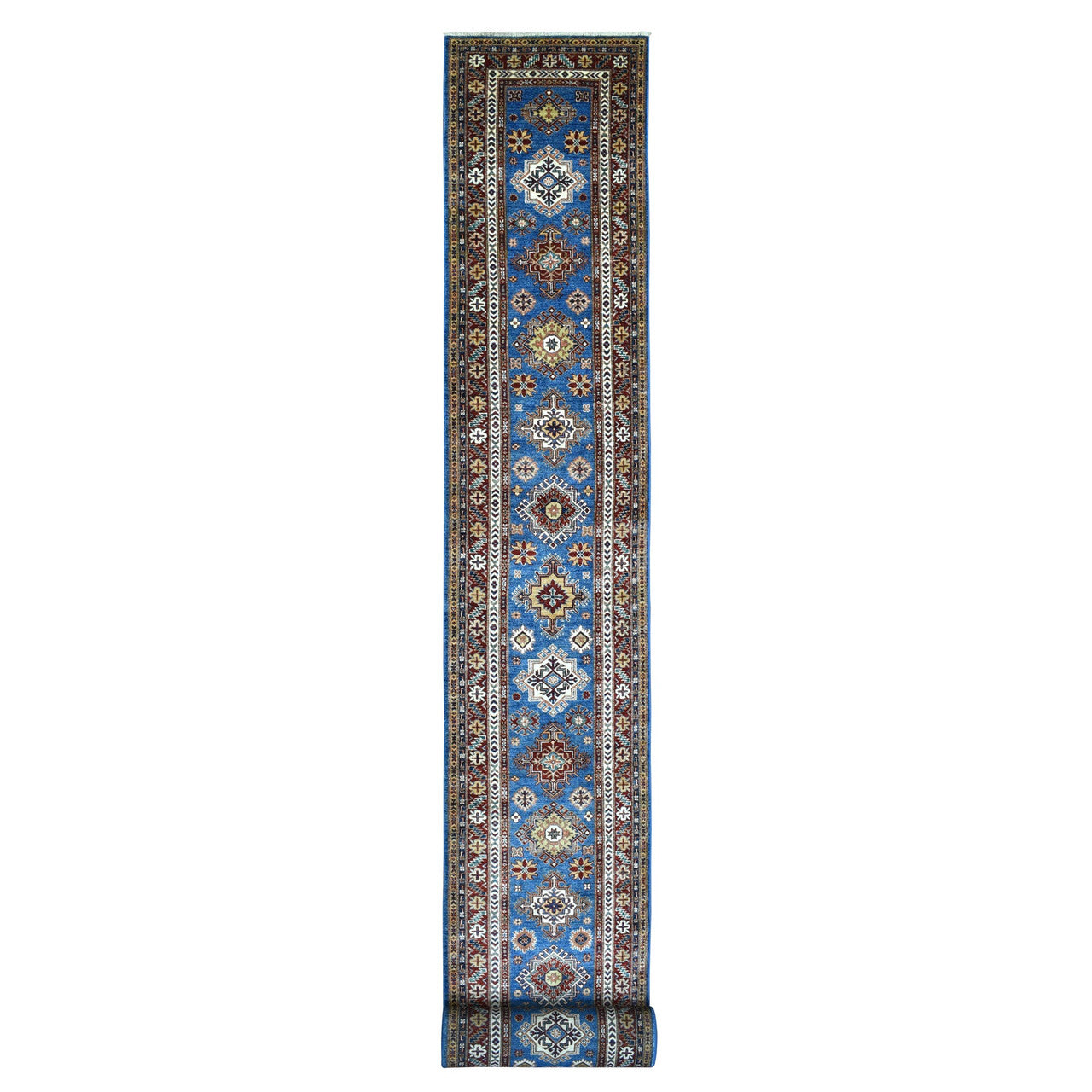Blue 2'10" x 37'2" Kazak Hand knotted Wool Rug - Sku: O068600