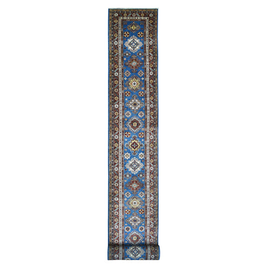 Kazak Wool Hand Knotted Rug Blue Red 2.10X37.2 -O068600
