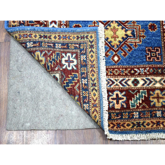 Kazak Wool Hand Knotted Rug Blue Red 2.10X37.2 -O068600