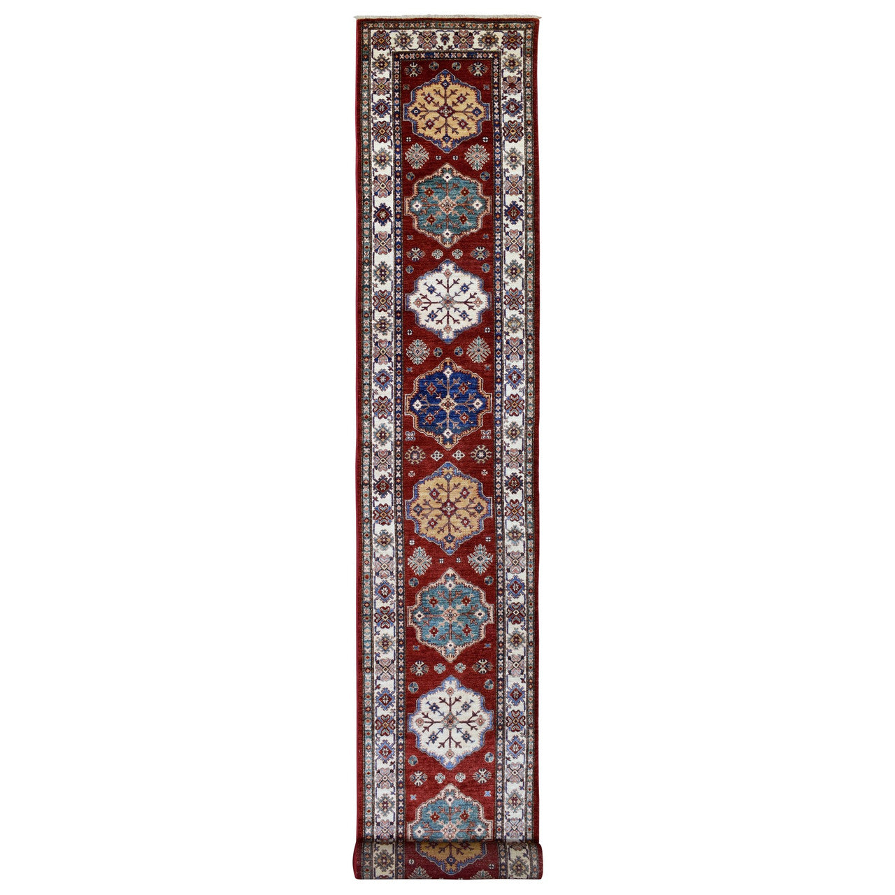 Red Runner: Long/Wide Kazak Hand knotted Wool Rug - Sku: O068644