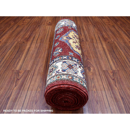 Kazak Wool Hand Knotted Rug Red Ivory 2.10X23.0 -O068644