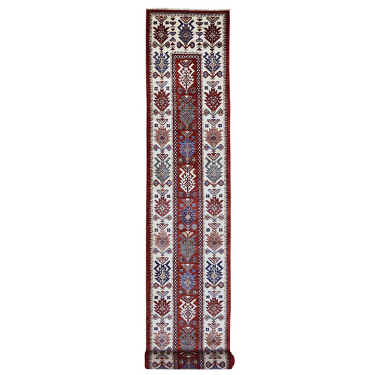 Kazak Wool Hand Knotted Rug Red Ivory 3.0X25.3 -O068645