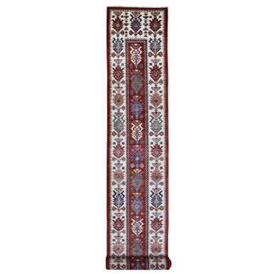 Kazak Wool Hand Knotted Rug Red Ivory 3.0X25.3 -O068645