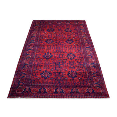 Tribal & Geometric Wool Hand Knotted Rug Red Red 4.2X6.7 -O068650
