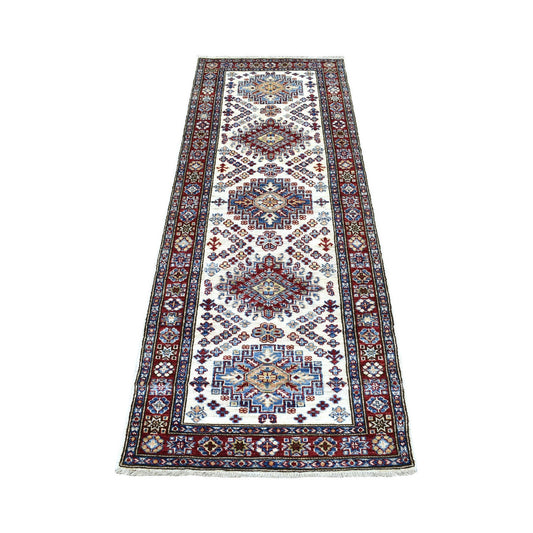 Kazak Wool Hand Knotted Rug Ivory Red 2.6X6.9 -O068655