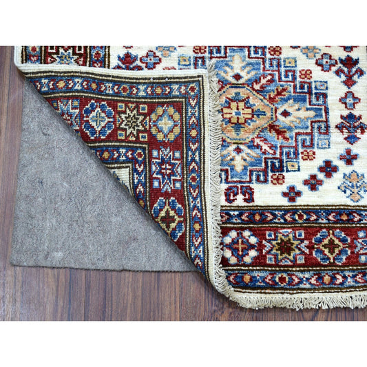 Kazak Wool Hand Knotted Rug Ivory Red 2.6X6.9 -O068655