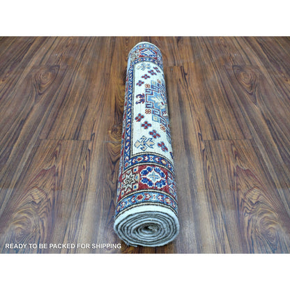Kazak Wool Hand Knotted Rug Ivory Red 2.6X6.9 -O068655