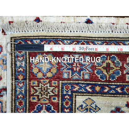 Kazak Wool Hand Knotted Rug Ivory Red 2.6X6.9 -O068655