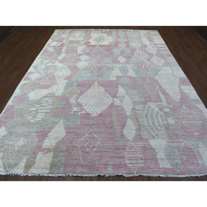 Tribal & Geometric Wool Hand Knotted Rug Pink No Border 8.10X11.9 -O068749