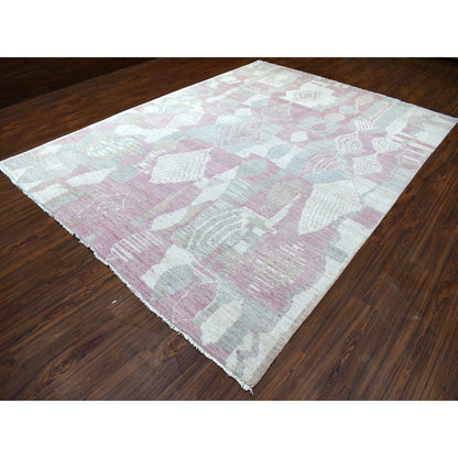 Tribal & Geometric Wool Hand Knotted Rug Pink No Border 8.10X11.9 -O068749