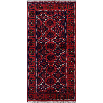 Tribal & Geometric Wool Hand Knotted Rug Red 2.3x4.8 -O0687
