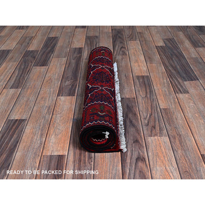 Tribal & Geometric Wool Hand Knotted Rug Red 2.3x4.8 -O0687