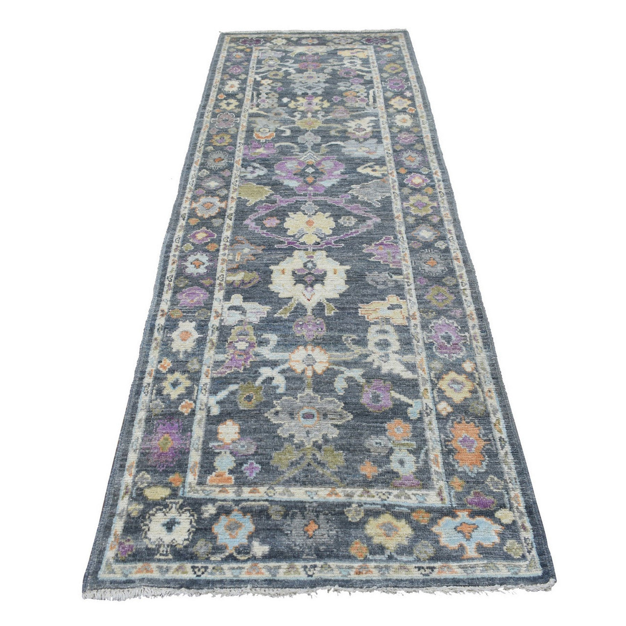 Black 3'3" x 10'0" Oushak And Peshawar Hand knotted Wool Rug - Sku: O068897