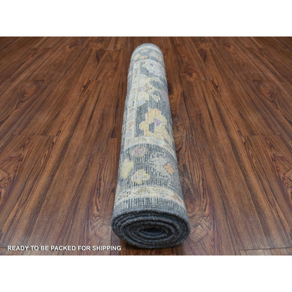 Oushak And Peshawar Wool Hand Knotted Rug Black Black 3.3X10.0 -O068897