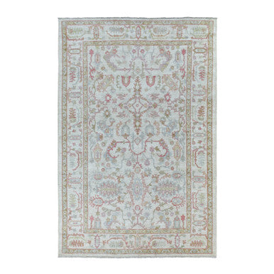 Oushak And Peshawar Wool Hand Knotted Rug Ivory Ivory 6.4X9.6 -O068921