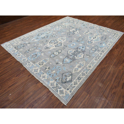 Oushak And Peshawar Wool Hand Knotted Rug Grey Gray 8.0X9.10 -O068928