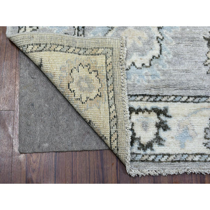 Oushak And Peshawar Wool Hand Knotted Rug Grey Ivory 3.5X10.2 -O068967